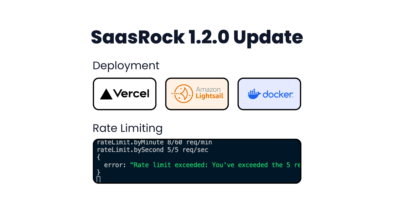 SaasRock 1.2.0 - Deploy to AWS, Vercel is back, API rate limiting and more